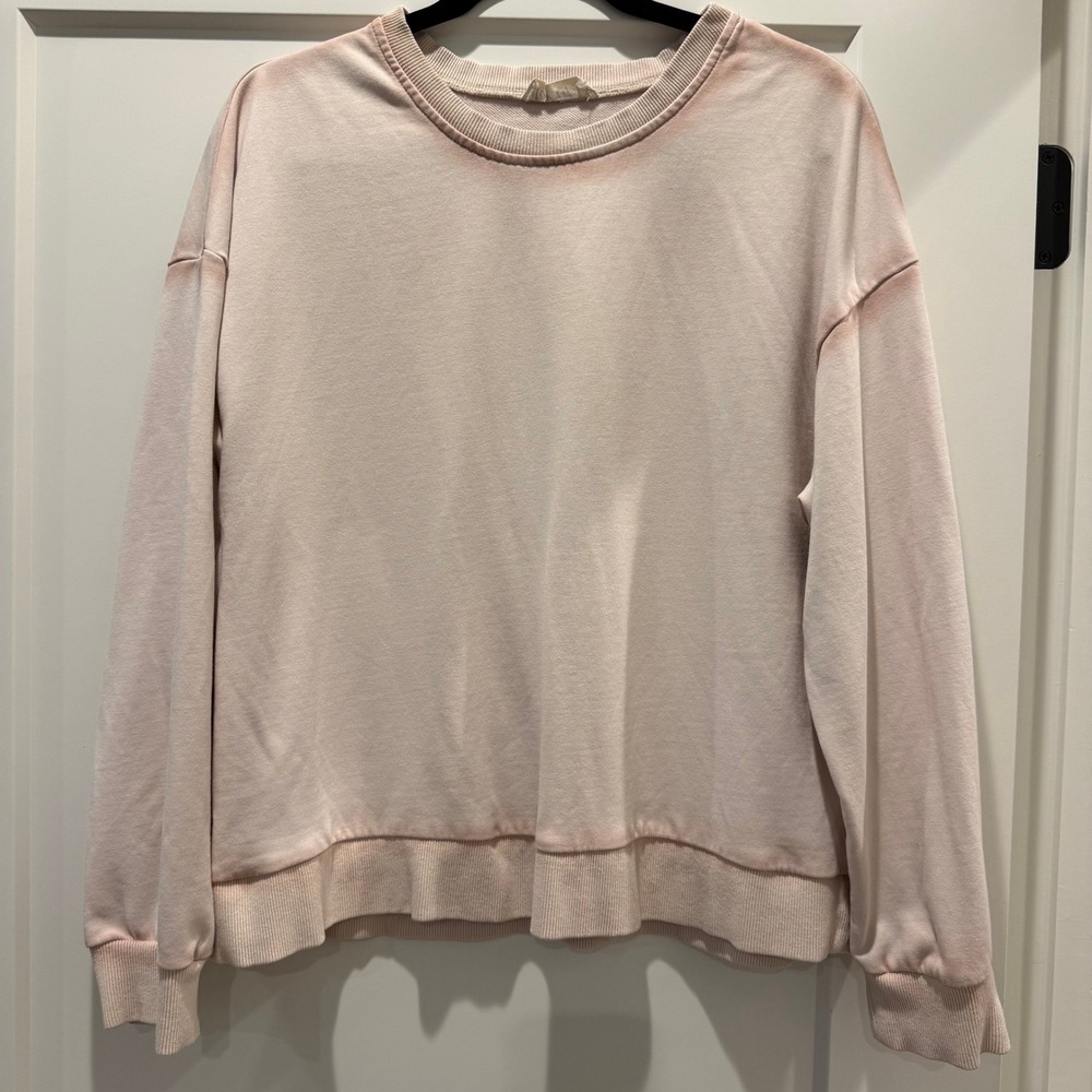 Cozy Minimalist Blush Pink Oversized Raw Seam Cotton Sweatshirt Women's M